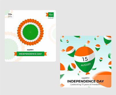Independence Day Instagram post balloon bharat colors design freedom graphic design illustration independence independence day india instagram photo post poster republic ribbon social media tiranga tricolor vector