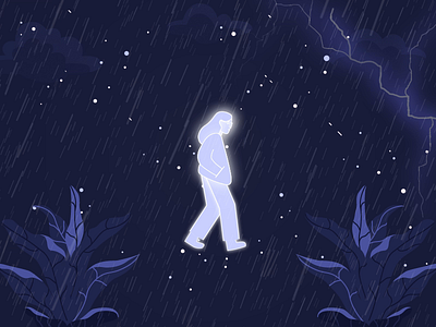 just passin’ thru 2danimation animation dark girl glowing inspiration motion graphics rain stars stroke strom thunder