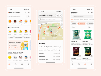 SnackAttack app design delivery app ecommerce food app interface design market app mobile app mobile design online market product design product listing ui