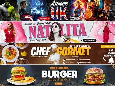 I will design an eye catching youtube banner, facebook, twitter, banner facebook cover graphic design youtube banner youtube banner logo youtube cover