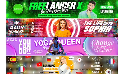 I will design an eye catching youtube banner, facebook, twitter, banner facebook cover graphic design youtube banner youtube banner logo youtube cover