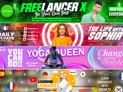 I will design an eye catching youtube banner, facebook, twitter, banner facebook cover graphic design youtube banner youtube banner logo youtube cover