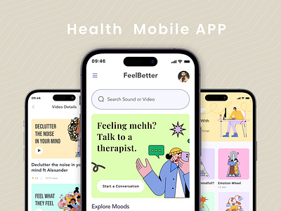 FeelBetter app digitalhealth emotionalhealth emotionalwellness healthapp healthtech healthyhabits holistichealth mindfulliving mindfulness mobileappdesign selfcare selfcarejourney ui wellnessjourney