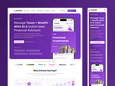 Landing page design for Savingz design finance website fintech landing page ui