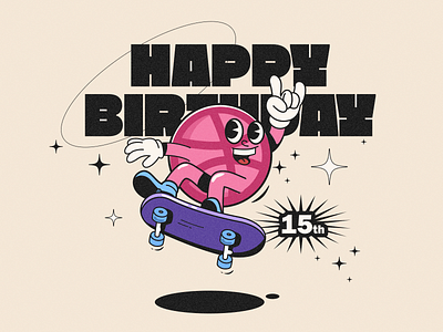 Happy Birthdy dribbble!! 🏀 2d anniversary birthday branding design dribbble graphic design happy illustration logo skateboard sticker vector