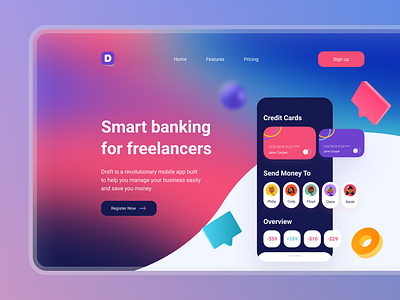Landing page design of an online banking website banking website landing page ui uiux ux website