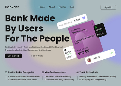 Bank Made By Users - Hero Section app banking branding card design finance graphic design hero illustration interface landing logo money ui ux web