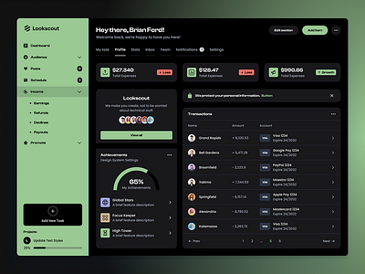Dark Dashboard - Lookscout Design System dashboard design design system figma lookscout modern saas ui web application webapp