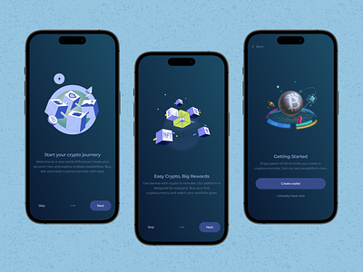 crypto onboarding screen application bitcoin blockchain coin crypto currency defi exchange finance market mobile mobile app onboarding ui