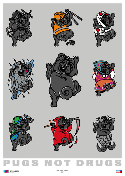 PUGS NOT DRUGS graphic design illustration poster print