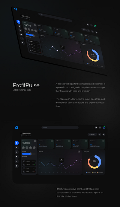 ProfitPulse - SaaS Finance/Sale Management App app b2b dark mode dark theme dashboard design finance fintech graph saas sales staistic ui uiux user experience user interface ux wallet web app