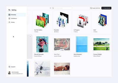 Artworks management for artists and collectors animation artworks managment dark theme grid table ui