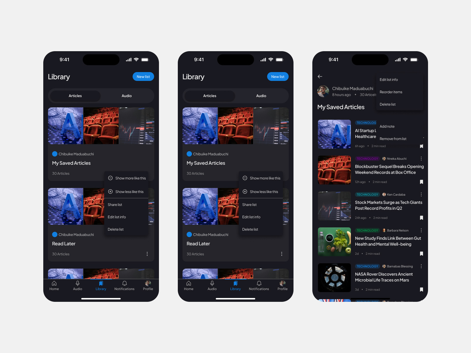 News App Dark Mode darkmode design mobileapp mobiledesign mobileui mobileux newsapp productdesign ui uidesign ux