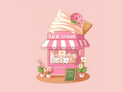 猫咪冰淇淋店铺更新8/15～ design illustration ui 插图 插画 线稿插画 设计