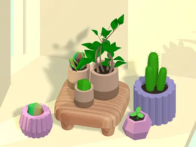 2. Serene Indoor Plant Scene - 3D Isometric Art Practice 3d art 3d modeling animation beginner 3d art creative design digital art digital illustration game design geometric pots graphic design indoor plants interior scene isometric isometric art minimalist design nature art plant art relaxing scene sunlit room visual art