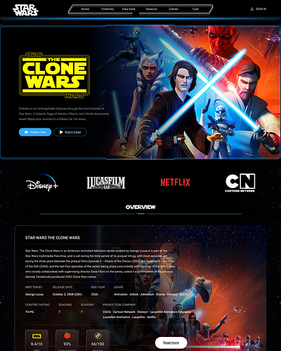 Landing page design (star wars the clone wars) design movie ui uiux ux website website design