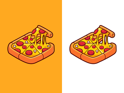 Pizza Square🍕 beef branding bread cheese doodle flat food icon illustration logo menu pizza restaurant sausage slice square vector
