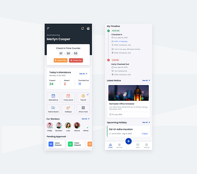 HRM App home page design. app design attendance app hr app hrm human resource app mobile app ui ux