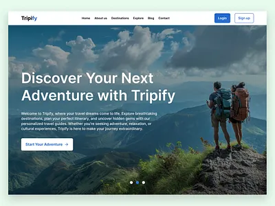 Tripify landing page adventure booking destination flight home page landing page tour tourism travel travel agency travel service travelling trip trip planner trips ui ux design vacation web design website