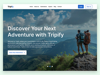 Tripify landing page adventure booking destination flight home page landing page tour tourism travel travel agency travel service travelling trip trip planner trips ui ux design vacation web design website