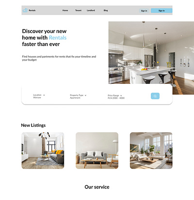 landing page of a home rental. branding graphic design ui