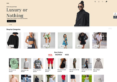 landing page of a clothing store. ui