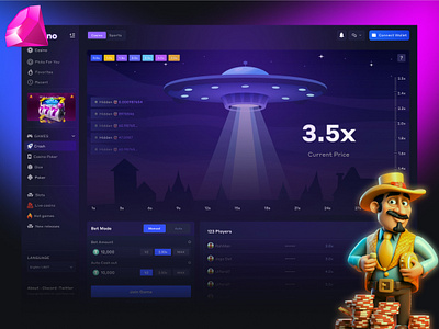 Crypto- Casino Interface (Crash Page) betting casino casino game casino interface crash crash game crypto fast game gambling game mines rocket space sports