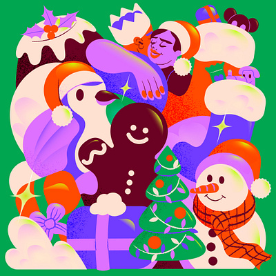 Christmas in July adobe illustrator christmas festive gift gingerbread illustration limited palette presents snowman vector illustration