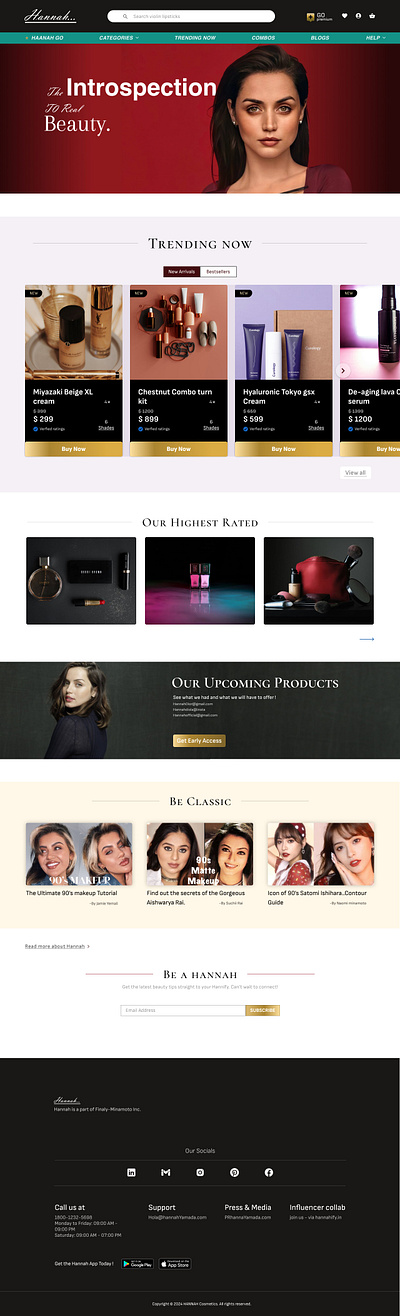 Hannah Cosmetics figma landing page ui ui ux web design webflow website design website development