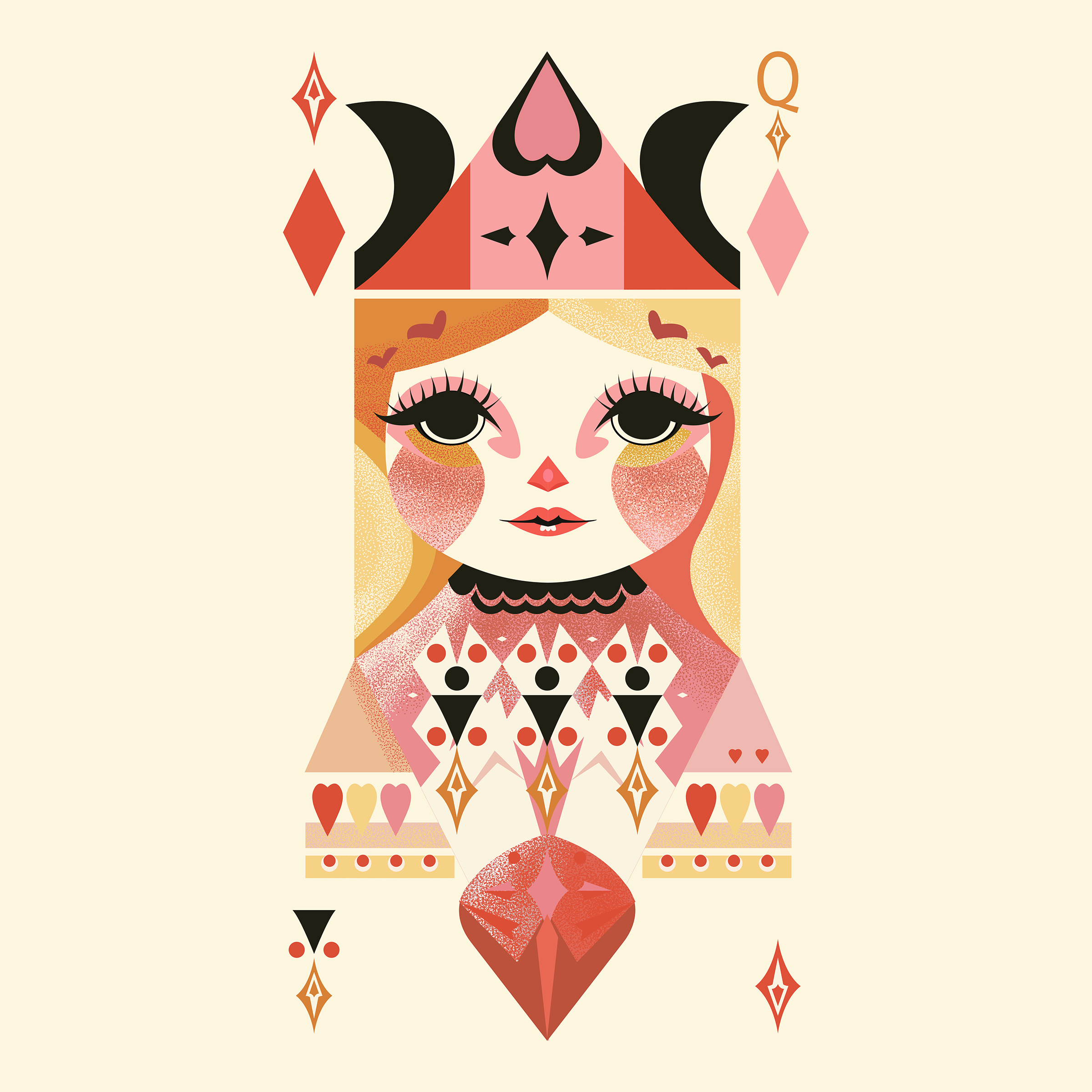 Queen of Pain cards girl hearts ill illustration queen vector