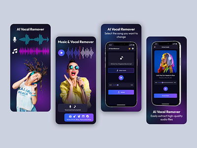 AI VOCAL REMOVER APP SCREENSHOTS ai app app design app screenshots mobile app music app screenshots uiux vocal app