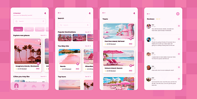 Barbie travel app screens ui