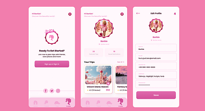 Barbie travel app screens ui