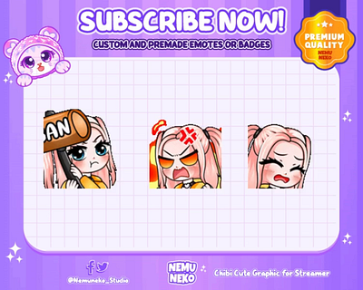 ✨CUSTOM CHIBI GIRLS EMOTES✨ animation branding character design chibi emotes custom design cute emotes design graphic design illustration logo streamer twitch emotes