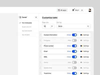 Customize table clean crm dashboard erp filter interface interface design jumayev listing saas table ui