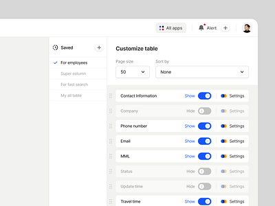 Customize table clean crm dashboard erp filter interface interface design jumayev listing saas table ui