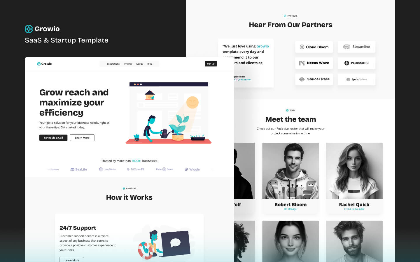 Growio - SaaS & Startup Webflow Template flat illustration framer landing page marketing site saas saas website sales site startup tech vector illustration webflow template
