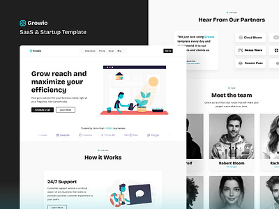 Growio - SaaS & Startup Webflow Template flat illustration framer landing page marketing site saas saas website sales site startup tech vector illustration webflow template