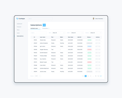 Management Platform app data table design interface manage table ui ux web app