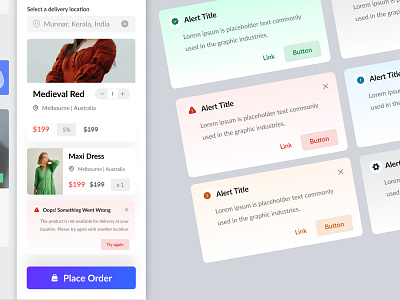 UI Element - Alert : E-commerce Checkout alerts appdesign behance checkout component creativedesign dailyui darktheme designcommunity designinspiration designpatterns dribbble ecommerce lighttheme moderndesign ui uidesign ux uxdesign