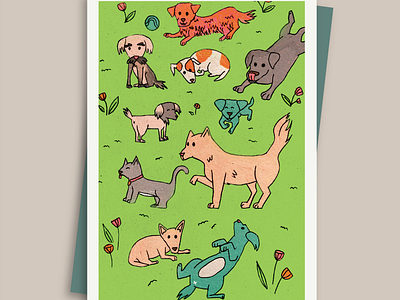 Whimsical Dog Illustrations: Creating Joyful Post Card and Wrap art dog characters dog illustration dog park illustration dogs illustration painting post card design whimsical illustration wrapping paper
