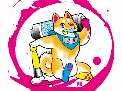 CMYK : Shiba ninja! clip studio paint cmyk dog illustration photoshop screen tone shiba inu