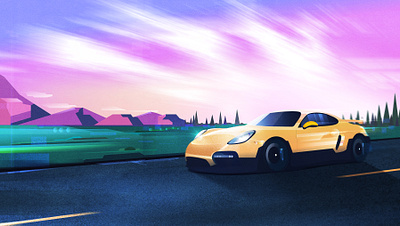 Porsche Cayman 718 car colors ill illustration illustrations landscape porsche vector