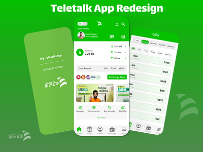 My Teletalk mobile app redesign | Telecom mobile app UI design design figma mobile app redesign telecom teletalk ui uiux uiuxdesign user experience user interface ux