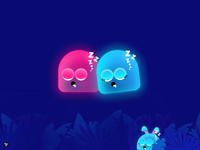 Mascots for Sleep Music App blue mascot bottom sheet design branding calm app character design dark mode dialog box design figma illustration mascot design mascot family motion design pink mascot popup design sleep app ui