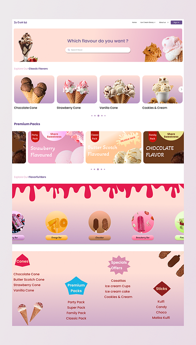 Ice cream website graphic design ui web design