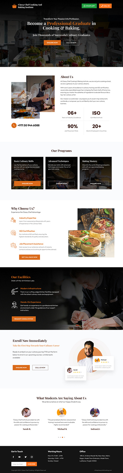 Chef Cooking & Baking Institute Landing Page graphic design typography ui ui design uiux design ux ux design