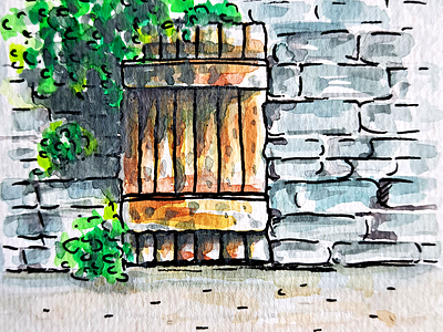 Watercolor and black pen watercolor plack pen door wall