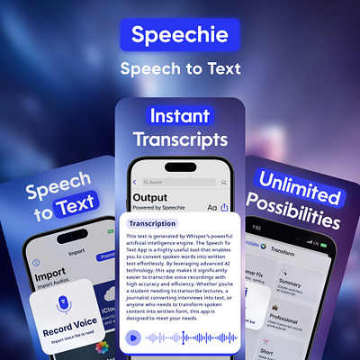 Speechie - Speech to Text | App Market Images app market app market screenshots app store screenshot figma graphic design market screenshots play store screenshot screenshot design