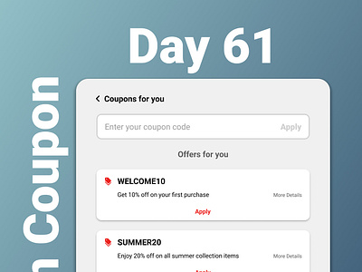 Day #061 Prompt: Redeem Coupon #DailyUI #Figma #UIdesign ui